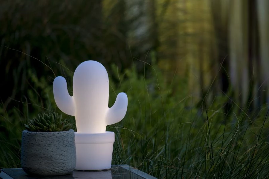Lucide CACTUS - Rechargeable Table lamp Outdoor - Battery - Ø 22,7 cm - LED Dim. - 1x2W 2700K - IP44 - White - ambiance 1